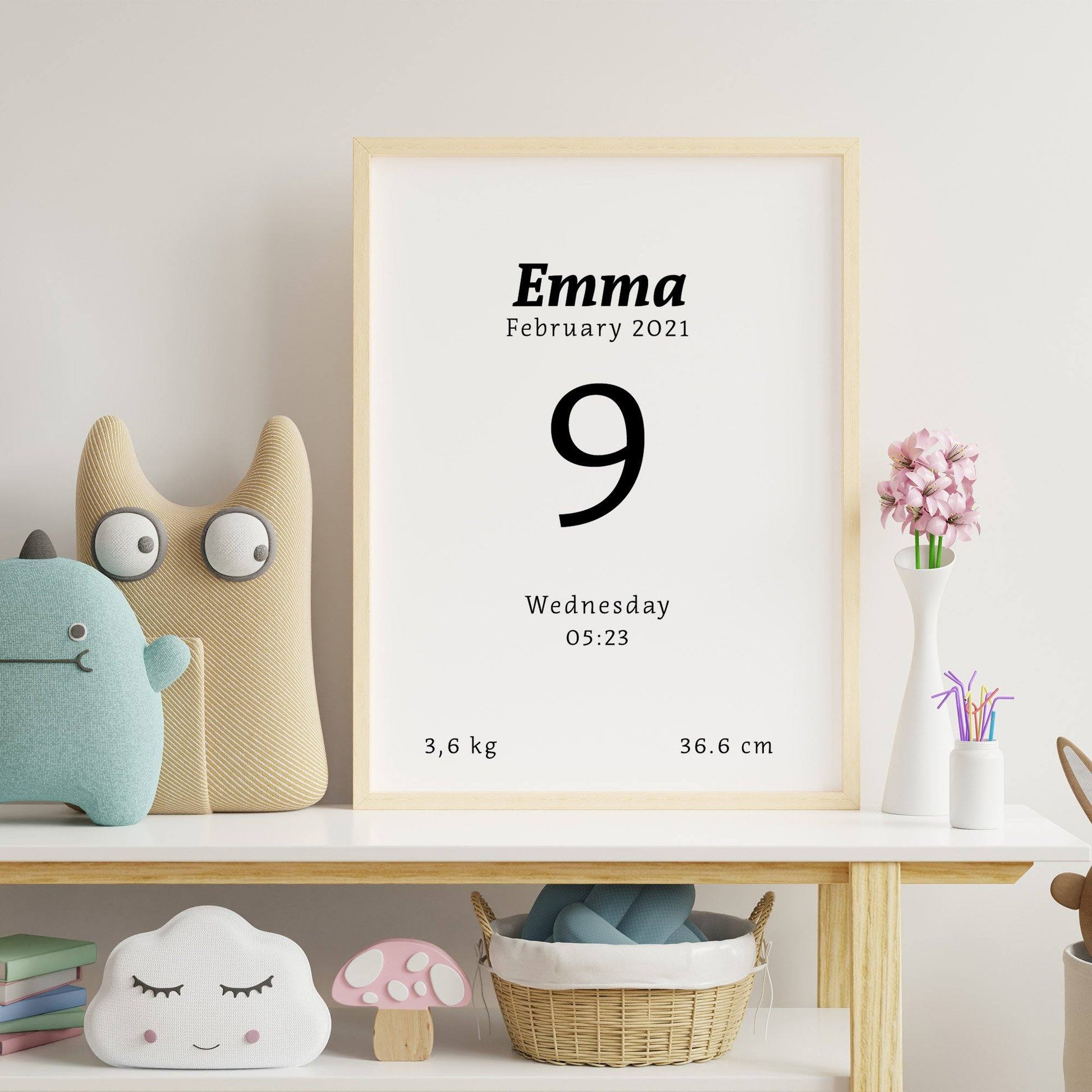 Number Birth Poster Happy Buddy 30X40 Black Black